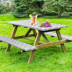 Vinyl Picnic Table Cover and Bench Covers Fitted Tablecloth,4lb Double Flannel Backing Elastic Edge Waterproof Wipeable Plastic Tabel Cover Vinyl Tablecloth for Indoor Outdoor Parties 3pcs - 72*30 in