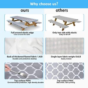 Vinyl Picnic Table Cover and Bench Covers Fitted Tablecloth,4lb Double Flannel Backing Elastic Edge Waterproof Wipeable Plastic Tabel Cover Vinyl Tablecloth for Indoor Outdoor Parties 3pcs - 72*30 in