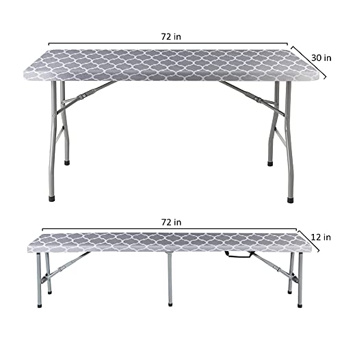 Vinyl Picnic Table Cover and Bench Covers Fitted Tablecloth,4lb Double Flannel Backing Elastic Edge Waterproof Wipeable Plastic Tabel Cover Vinyl Tablecloth for Indoor Outdoor Parties 3pcs - 72*30 in