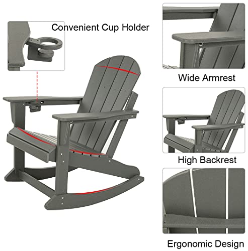 Adirondack Rocking Chair Outdoor Patio Rocker Adirondack Chairs HDPE Plastic Weather Resistant Lawn Chair for Porch Balcony Garden Beach Backyard Grey