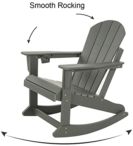 Adirondack Rocking Chair Outdoor Patio Rocker Adirondack Chairs HDPE Plastic Weather Resistant Lawn Chair for Porch Balcony Garden Beach Backyard Grey