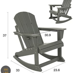 Adirondack Rocking Chair Outdoor Patio Rocker Adirondack Chairs HDPE Plastic Weather Resistant Lawn Chair for Porch Balcony Garden Beach Backyard Grey