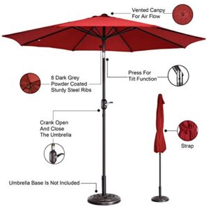 Villacera 9-Foot Patio Umbrella - Easy Crank Outdoor Table Umbrella with Steel Ribs and Aluminum Pole for Deck, Porch, Backyard, or Pool (Red)