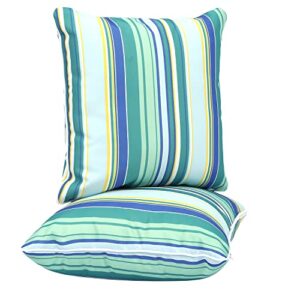 maphissus 2 pcs outdoor throw pillows included inserts,18×18 inches green striped square pillows,waterproof stuffed pillow for patio garden bench furniture