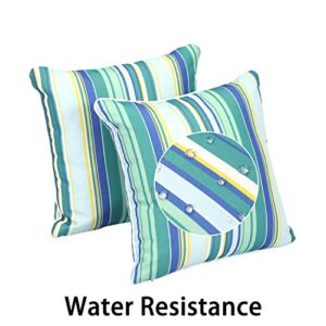 Maphissus 2 PCS Outdoor Throw Pillows Included Inserts,18x18 Inches Green Striped Square Pillows,Waterproof Stuffed Pillow for Patio Garden Bench Furniture