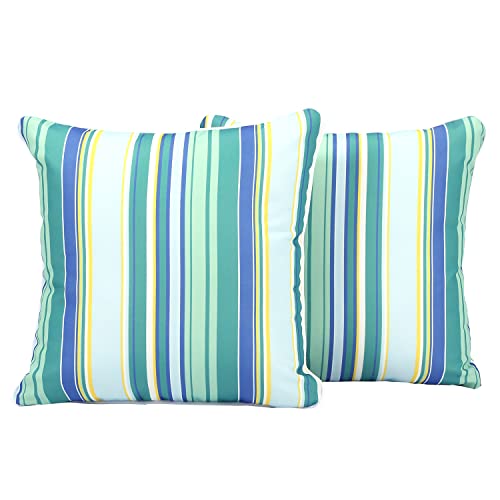 Maphissus 2 PCS Outdoor Throw Pillows Included Inserts,18x18 Inches Green Striped Square Pillows,Waterproof Stuffed Pillow for Patio Garden Bench Furniture