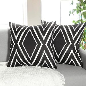 Adabana Outdoor Waterproof Boho Throw Pillow Covers Geometric Pillow Cases for Patio Garden Set of 2, 18 X 18 Inches Black