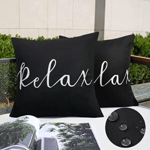 merrycolor set of 2 black and white outdoor waterproof pillow covers 18×18 relax throw pillow covers decorative outdoor pillows for patio furniture
