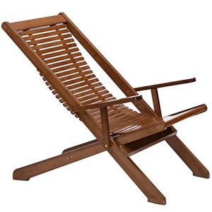 abocofur bamboo folding lounge chair, indoor&outdoor lazy recliner with armrest, home zero gravity chair for lunch break, portable chaise for patio, balcony, walnut