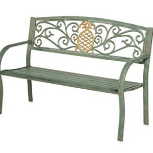 Evergreen Pineapple Metal Garden Bench Verdigris