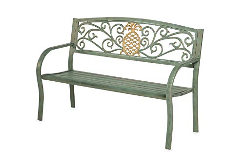 Evergreen Pineapple Metal Garden Bench Verdigris