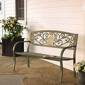 Evergreen Pineapple Metal Garden Bench Verdigris