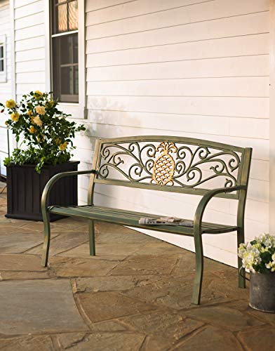 Evergreen Pineapple Metal Garden Bench Verdigris