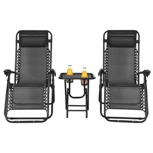 happygrill zero gravity lounge chairs set with coffee table, folding reclining chairs with side table and pillow, 3 pieces adjustable patio lawn recliner set for outdoor garden camp travel
