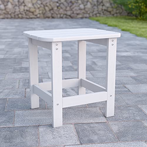 Flash Furniture Charlestown Poly Resin Adirondack Side Table - White - All-Weather - Indoor/Outdoor