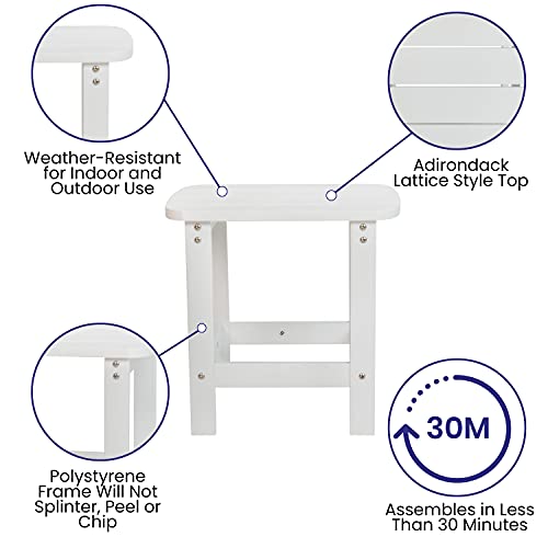 Flash Furniture Charlestown Poly Resin Adirondack Side Table - White - All-Weather - Indoor/Outdoor