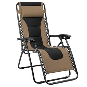 devoko patio zero gravity chair outdoor oversize padded recliner lounge chair with adjustable headrest 300 lbs for lawn beach poolside (brown)