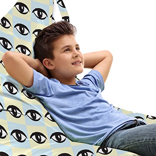 Ambesonne Modern Lounger Chair Bag, Woman Eye Drawings in Symmetric Geometric Square Frames Pop Art Seeing, High Capacity Storage with Handle Container, Lounger Size, Charcoal Grey Pale Blue