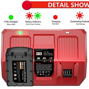 TURPOW Dual Ports Rapid Charger & 2 Packs 6.0 Ah Replacement for Milwaukee M18 Battery Combo, Compatible with Milwaukee 18V Battery 48-11-1862 48-59-1850 + for M18 Milwaukee Battery Charger 48-59-1812