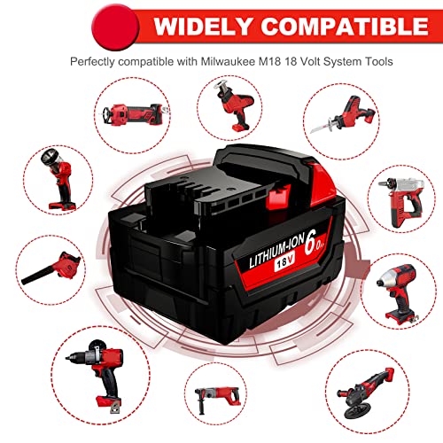 TURPOW Dual Ports Rapid Charger & 2 Packs 6.0 Ah Replacement for Milwaukee M18 Battery Combo, Compatible with Milwaukee 18V Battery 48-11-1862 48-59-1850 + for M18 Milwaukee Battery Charger 48-59-1812