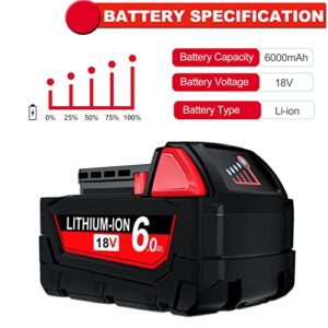 TURPOW Dual Ports Rapid Charger & 2 Packs 6.0 Ah Replacement for Milwaukee M18 Battery Combo, Compatible with Milwaukee 18V Battery 48-11-1862 48-59-1850 + for M18 Milwaukee Battery Charger 48-59-1812