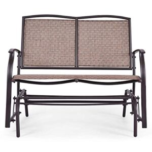 wenst’skufan patio glider chair, outdoor textilene swing glider bench with stable steel frame, patio swing glider bench for 2 persons rocking chair, idea for outdoor backyard,beside pool and lawn