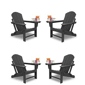 foowin adirondack chair set of 4, lounge chair w/4 in 1 cup holder trays, folding patio chairs weather resistant, fire pit chair for deck, garden, backyard & lawn furniture (set of 4, black)