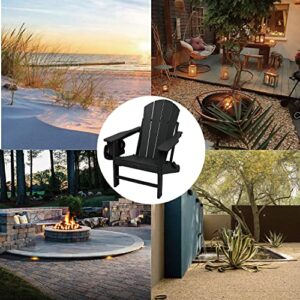 FOOWIN Adirondack Chair Set of 4, Lounge Chair w/4 in 1 Cup Holder Trays, Folding Patio Chairs Weather Resistant, Fire Pit Chair for Deck, Garden, Backyard & Lawn Furniture (Set of 4, Black)