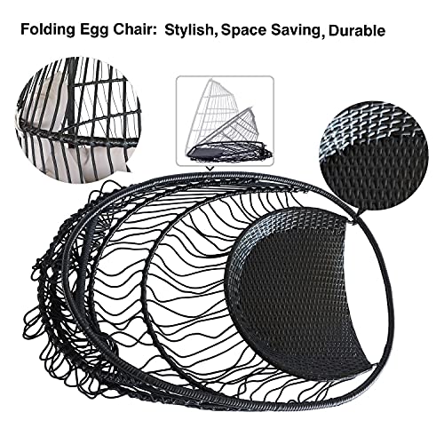 PRIVATE GARDEN Large Hanging Egg Chair with Stand Outdoor Patio Folding Egg Chair Indoor Swing Egg Chair with Light Grey Waterproof Cushion Heavy Duty C-Stand 330LBS Capacity