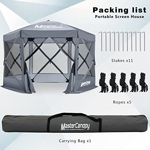 MASTERCANOPY 12x12 Portable Screen House Room Pop up Gazebo Outdoor Camping Tent with Carry Bag (12x12,Gray)