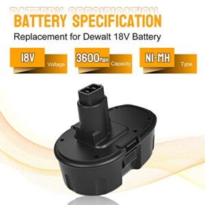 2-Pack 18V 3.6Ah Ni-Mh DC9098 DC9096 Replacement Battery for Dewalt 18 Volt Battery DC9096 DC9098 DC9099 DW9095 DW9096 DW9098 DE9038 Compatible with Dewalt 18 Volt Battery Cordless Power Tools(Black)