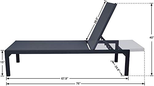 Kozyard Modern Full Flat Alumium Patio Reclinging Adustable Chaise Lounge with Sunbathing Textilence for All Weather, 5 Adjustable Position, Very Light, Anti-Rusty (2 Pack Gray w/Table)