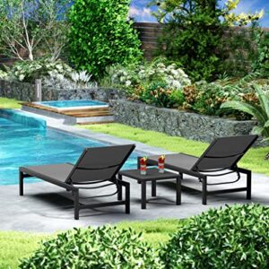 Kozyard Modern Full Flat Alumium Patio Reclinging Adustable Chaise Lounge with Sunbathing Textilence for All Weather, 5 Adjustable Position, Very Light, Anti-Rusty (2 Pack Gray w/Table)