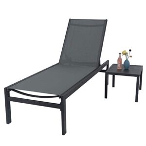 Kozyard Modern Full Flat Alumium Patio Reclinging Adustable Chaise Lounge with Sunbathing Textilence for All Weather, 5 Adjustable Position, Very Light, Anti-Rusty (2 Pack Gray w/Table)