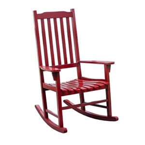 merry products traditional acacia hardwood rocking chair with tall backrest, curved seat, and wide armrests for outdoor or indoor use, red