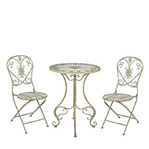 sungmor indoor outdoor bistro chair, garden patio balcony metal chair furniture, two piece antique green 15.8d*36.6h chairs, decorative pretty chair with rustic style and unique pattern