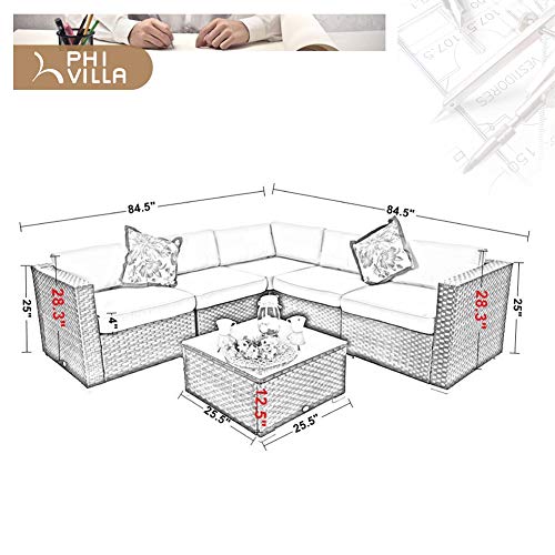 PHI VILLA Outdoor Rattan Sectional Sofa- Patio Wicker Furniture Set (6 Piece, Blue)