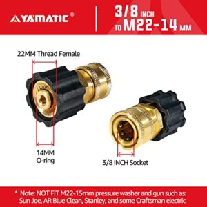 YAMATIC Pressure Washer Adapter, M22-14mm Female to 3/8'' Quick Connect Socket Power Washer Coupler, M22 Swivel to 3/8 Inch Quick Connector for Pressure Washer, Hose, Gun, Pump, 5000 Psi