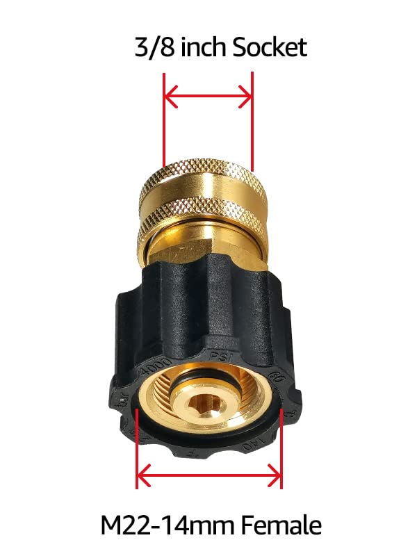 YAMATIC Pressure Washer Adapter, M22-14mm Female to 3/8'' Quick Connect Socket Power Washer Coupler, M22 Swivel to 3/8 Inch Quick Connector for Pressure Washer, Hose, Gun, Pump, 5000 Psi