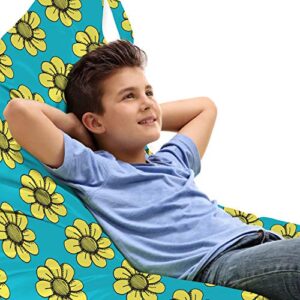 ambesonne floral lounger chair bag, blossom petals in childish style daisy flowers cartoon retro spring, high capacity storage with handle container, lounger size, sky blue yellow dark grey