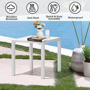 VredHom Outdoor Aluminum Side Table, Patio End Table Small Square Coffee Table for Backyard,Pool, Indoor, Easy Maintenance & Weather Resistant,White