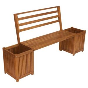 wood bench with planter boxes, tan
