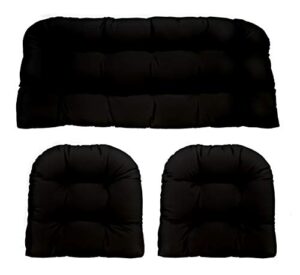 rsh decor indoor outdoor 3 piece tufted wicker settee cushions 1 loveseat & 2 u-shape weather resistant – choose color (black, 2- 19″x19″ 1- 41″x19″), 3 piece set