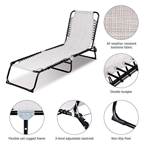 GYMAX Patio Chaise Lounge, Folding Beach Chair with 3-Position Adjustable, Portable Recliner for Backyard, Patio, Poolside Beach