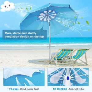 Portable Beach Umbrella for Sand: 7FT Arc Length 6.5FT Diameter Outdoor Umbrella with Anchor Heavy Duty and Adjustable Tilt Pole - UV 50+ Windproof Beach Umbrella with Carry Bag for Beach, Patio, Garden, Dark Blue Leaves