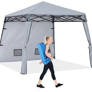 COOSHADE Compact Lightweight Backpack Canopy Sun Protection Pop-Up Shelter Slant Leg Beach Tent 8 x 8 ft Base / 6 x 6 ft Top(Grey)