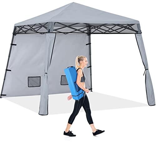 COOSHADE Compact Lightweight Backpack Canopy Sun Protection Pop-Up Shelter Slant Leg Beach Tent 8 x 8 ft Base / 6 x 6 ft Top(Grey)