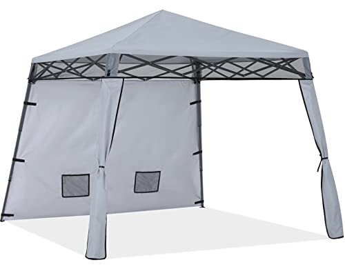 COOSHADE Compact Lightweight Backpack Canopy Sun Protection Pop-Up Shelter Slant Leg Beach Tent 8 x 8 ft Base / 6 x 6 ft Top(Grey)