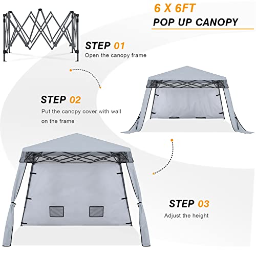 COOSHADE Compact Lightweight Backpack Canopy Sun Protection Pop-Up Shelter Slant Leg Beach Tent 8 x 8 ft Base / 6 x 6 ft Top(Grey)