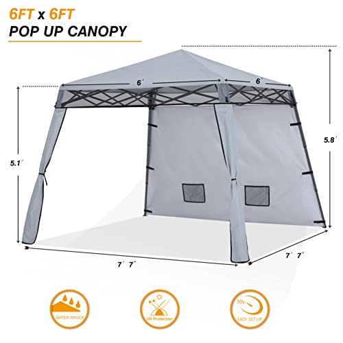 COOSHADE Compact Lightweight Backpack Canopy Sun Protection Pop-Up Shelter Slant Leg Beach Tent 8 x 8 ft Base / 6 x 6 ft Top(Grey)